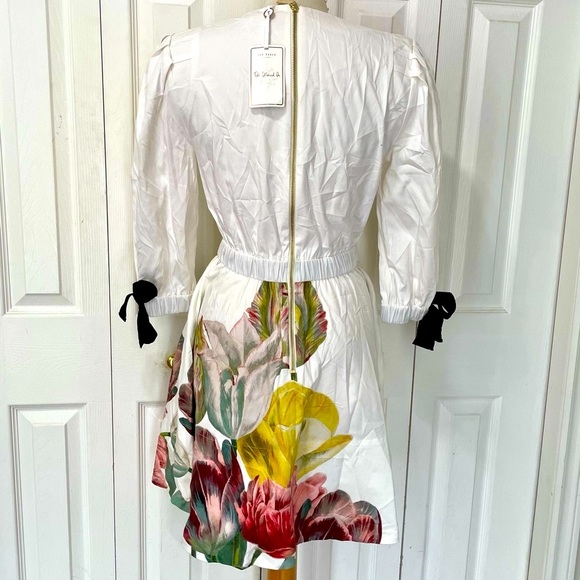 NWT Ted Baker White Dress Tuleela Tranquility Aline Dres, Gold Zipper Size 8 - Picture 4 of 14